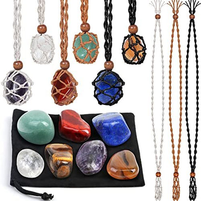 Evatage Kristall-Anhänger-Set mit 7 Chakra-Heilsteinen – 6 verstellbare Kristallkäfige für Yoga, Meditation, Schmuck und Wohnkultur