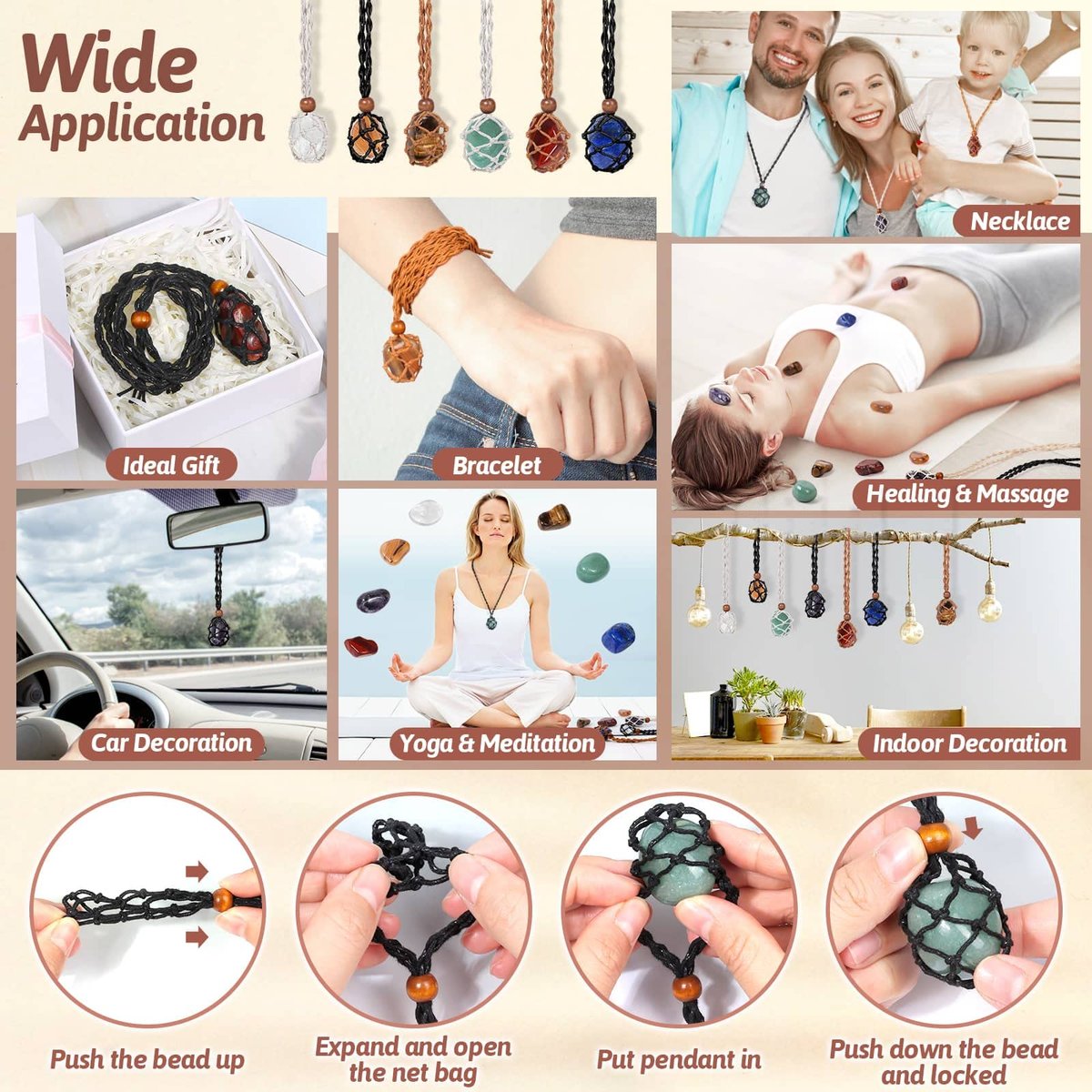 Evatage Kristall-Anhänger-Set mit 7 Chakra-Heilsteinen – 6 verstellbare Kristallkäfige für Yoga, Meditation, Schmuck und Wohnkultur