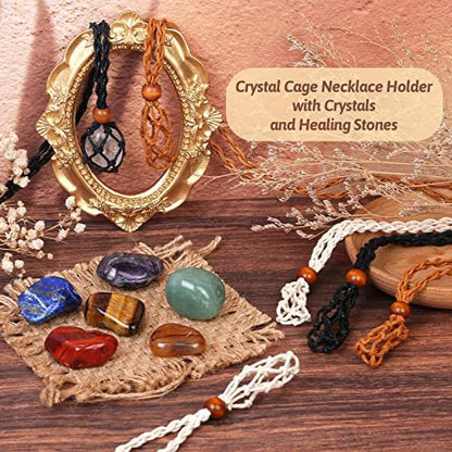 Evatage Kristall-Anhänger-Set mit 7 Chakra-Heilsteinen – 6 verstellbare Kristallkäfige für Yoga, Meditation, Schmuck und Wohnkultur