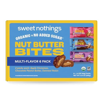 Sweet Nothings Bio-Nussbutter-Bissen, Sortenpaket: Schokolade, Apfel-Zimt & Haferflocken-Rosinen – 6 Beutel (2 pro Sorte), kein Zuckerzusatz, Ballaststoffquelle, nur 7 Zutaten