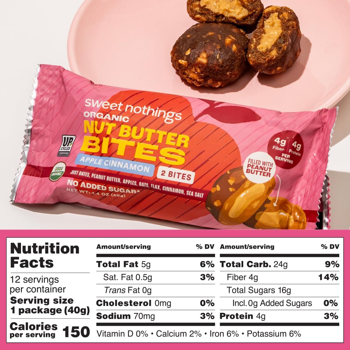 Sweet Nothings Bio-Nussbutter-Bissen, Sortenpaket: Schokolade, Apfel-Zimt & Haferflocken-Rosinen – 6 Beutel (2 pro Sorte), kein Zuckerzusatz, Ballaststoffquelle, nur 7 Zutaten
