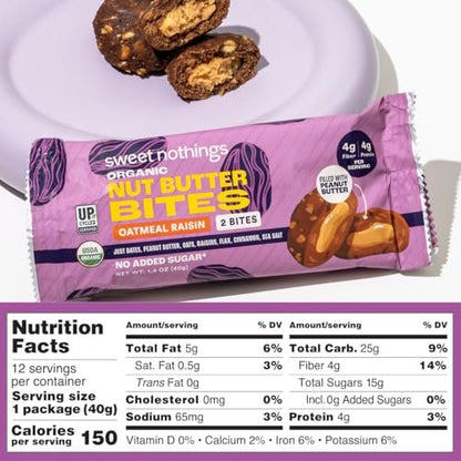 Sweet Nothings Bio-Nussbutter-Bissen, Sortenpaket: Schokolade, Apfel-Zimt & Haferflocken-Rosinen – 6 Beutel (2 pro Sorte), kein Zuckerzusatz, Ballaststoffquelle, nur 7 Zutaten
