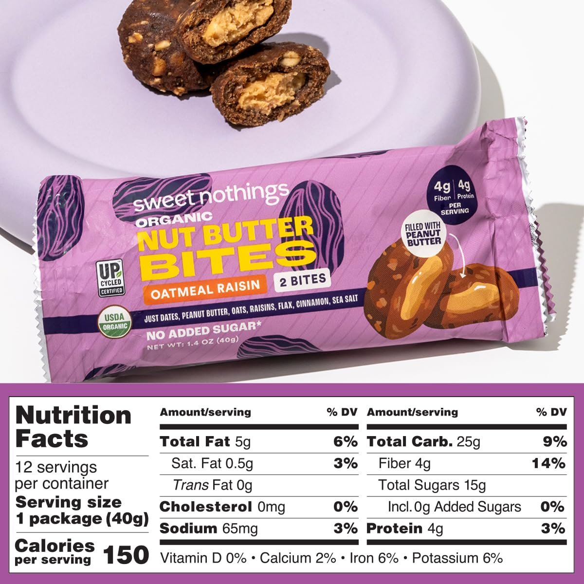 Sweet Nothings Bio-Nussbutter-Bissen, Sortenpaket: Schokolade, Apfel-Zimt & Haferflocken-Rosinen – 6 Beutel (2 pro Sorte), kein Zuckerzusatz, Ballaststoffquelle, nur 7 Zutaten