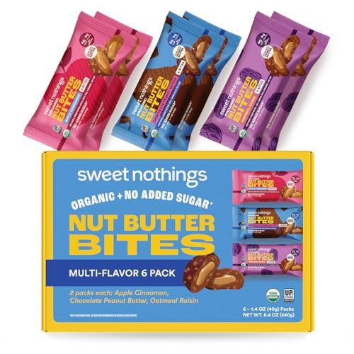Sweet Nothings Bio-Nussbutter-Bissen, Sortenpaket: Schokolade, Apfel-Zimt & Haferflocken-Rosinen – 6 Beutel (2 pro Sorte), kein Zuckerzusatz, Ballaststoffquelle, nur 7 Zutaten