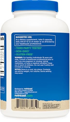 Nutricost Ballaststoffkapseln mit präbiotischer Ballaststoffergänzung, 300 Kapseln – Hergestellt mit Bio-Flohsamenschalen & Bio-Topinambur, 60 Portionen, glutenfrei, 3 g pro Portion