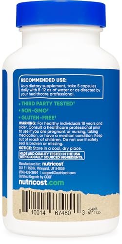 Nutricost Ballaststoffkapseln mit präbiotischen Ballaststoffen, 150 Kapseln - CCOF-zertifiziertes Präparat, hergestellt mit Bio-Flohsamenschalen & Bio-Topinambur, glutenfrei, 3 g pro Portion