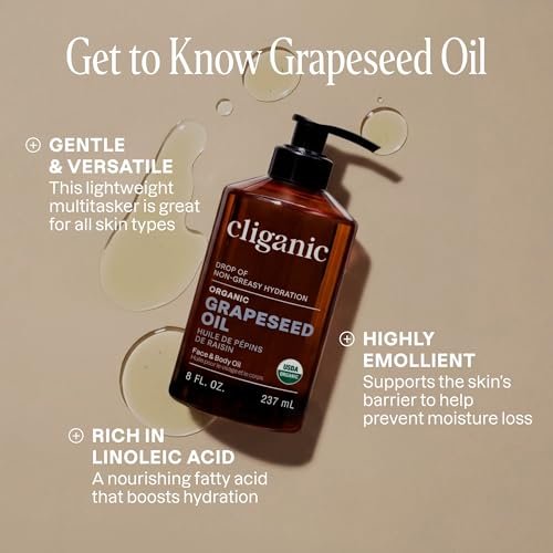 Cliganic Bio Traubenkernöl, 100% rein – Für Haut, Haare & Gesicht | Kaltgepresst, unraffiniert