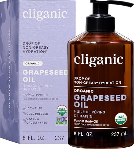 Cliganic Bio Traubenkernöl, 100% rein – Für Haut, Haare & Gesicht | Kaltgepresst, unraffiniert