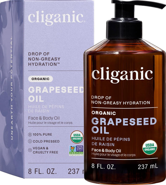 Cliganic Bio Traubenkernöl, 100% rein – Für Haut, Haare & Gesicht | Kaltgepresst, unraffiniert