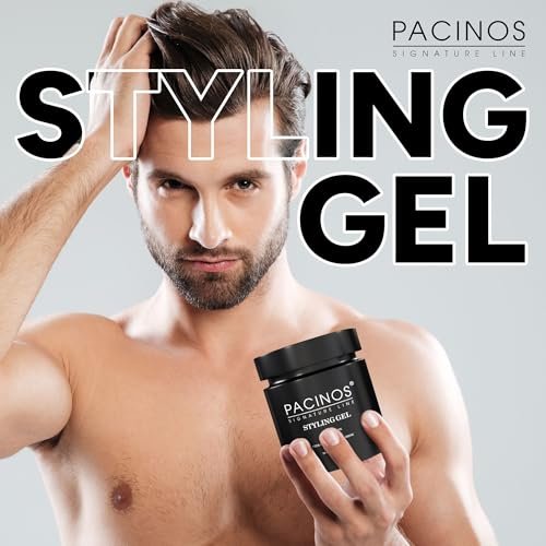 Pacinos Haar-Gel für Männer – Starker Halt mit flexibler Styling-Option – Hochglänzender Wet-Look – Wasserbasierte Formel, leicht auswaschbar – Keine Flocken – Für alle Haartypen – Styling bleibt den ganzen Tag an Ort und Stelle – 16 oz