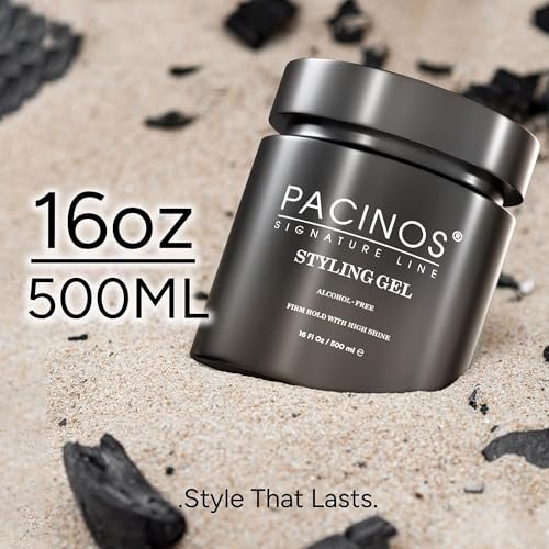 Pacinos Haar-Gel für Männer – Starker Halt mit flexibler Styling-Option – Hochglänzender Wet-Look – Wasserbasierte Formel, leicht auswaschbar – Keine Flocken – Für alle Haartypen – Styling bleibt den ganzen Tag an Ort und Stelle – 16 oz