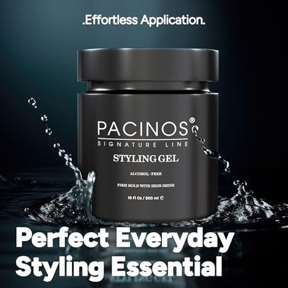 Pacinos Haar-Gel für Männer – Starker Halt mit flexibler Styling-Option – Hochglänzender Wet-Look – Wasserbasierte Formel, leicht auswaschbar – Keine Flocken – Für alle Haartypen – Styling bleibt den ganzen Tag an Ort und Stelle – 16 oz