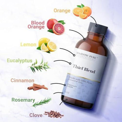 Majestic Pure Ätherisches Öl Blend mit Eukalyptus, Rosmarin, Zitrone & anderen Ölen | 100% reines Premiumöl für Stimmungsaufhellung, DIY-Produkte, Reinigung | Ätherische Öle für Diffuser & Aromatherapie | 30 ml