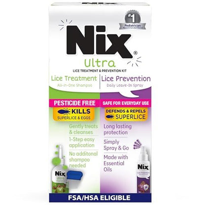 Nix Läuse Behandlung & Präventions-Kit – All-in-One Shampoo (118 ml) mit Läusekamm und täglichem Leave-in Spray (177 ml)