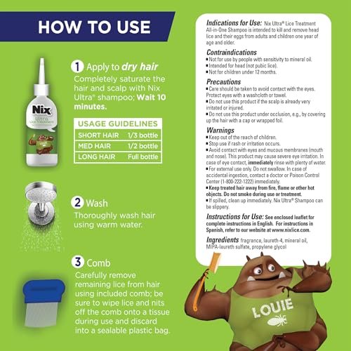 Nix Läuse Behandlung & Präventions-Kit – All-in-One Shampoo (118 ml) mit Läusekamm und täglichem Leave-in Spray (177 ml)