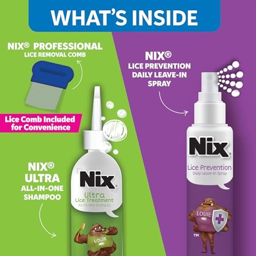 Nix Läuse Behandlung & Präventions-Kit – All-in-One Shampoo (118 ml) mit Läusekamm und täglichem Leave-in Spray (177 ml)