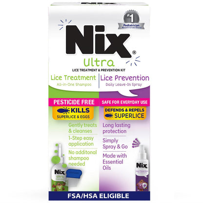 Nix Läuse Behandlung & Präventions-Kit – All-in-One Shampoo (118 ml) mit Läusekamm und täglichem Leave-in Spray (177 ml)