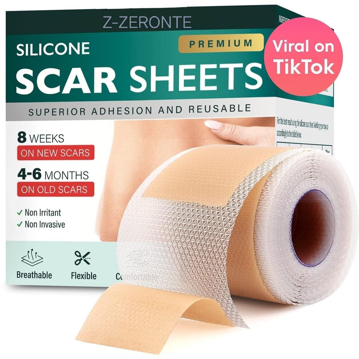 Silikon-Narbenpflaster, Silikon-Narbenband (1,6" x 120" Rolle-3M), wiederverwendbare und effektive Narbenentfernungsblätter, Silikon-Narbenentfernungsblätter für Operationsnarben, Heilung von Keloiden, Kaiserschnitt, Bauchdeckenstraffung