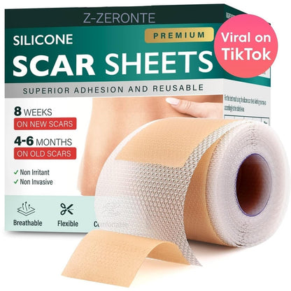 Silikon-Narbenpflaster, Silikon-Narbenband (1,6" x 120" Rolle-3M), wiederverwendbare und effektive Narbenentfernungsblätter, Silikon-Narbenentfernungsblätter für Operationsnarben, Heilung von Keloiden, Kaiserschnitt, Bauchdeckenstraffung