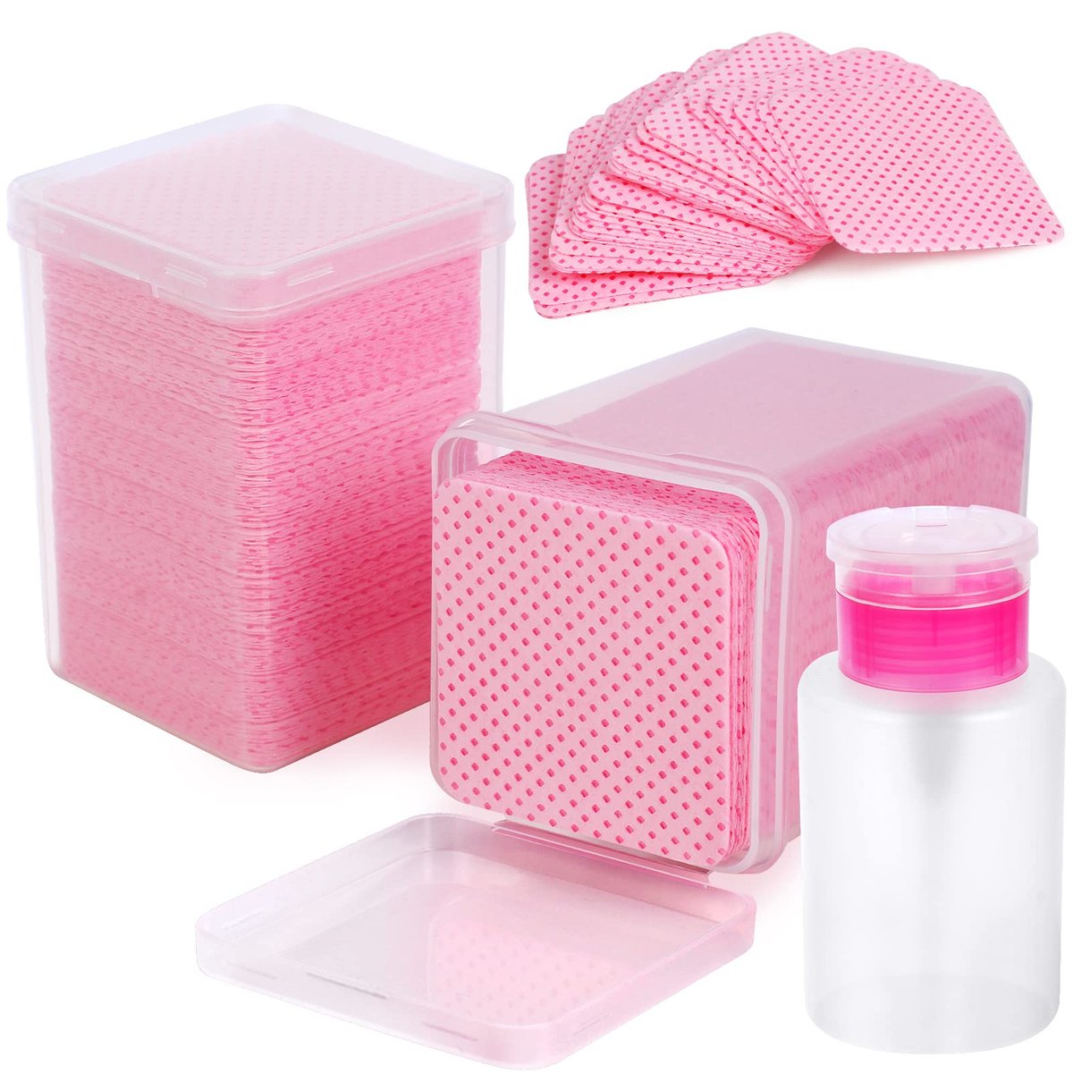 400 Stück Nagel-Wattepads mit praktischem Pumpspender – super saugfähige, weiche Vlies-Pads für Nagellackentferner, Aceton, Alkohol, Augenbrauenkleber, Nagelöl (Pink)