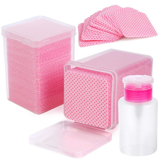 400 Stück Nagel-Wattepads mit praktischem Pumpspender – super saugfähige, weiche Vlies-Pads für Nagellackentferner, Aceton, Alkohol, Augenbrauenkleber, Nagelöl (Pink)