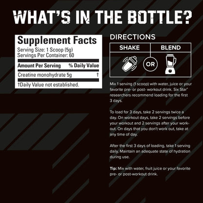 Six Star 100% Kreatin Monohydrat Pulver – Geschmacksneutrales mikronisiertes Kreatin für Trainingsleistung, Muskelaufbau & Kraft – 60 Portionen