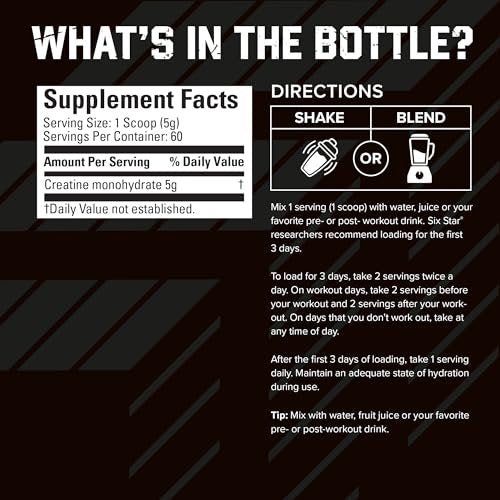 Six Star 100% Kreatin Monohydrat Pulver – Geschmacksneutrales mikronisiertes Kreatin für Trainingsleistung, Muskelaufbau & Kraft – 60 Portionen