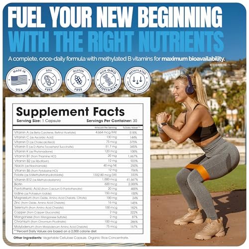 Shiny Leaf Bariatrisches Multivitamin Ohne Eisen – Methyliertes B12 & Folsäure für Magenbypass & Schlauchmagen | ASMBS-konform | 1 Kapsel täglich, 21 Nährstoffe | Hergestellt in den USA, 30 Stück