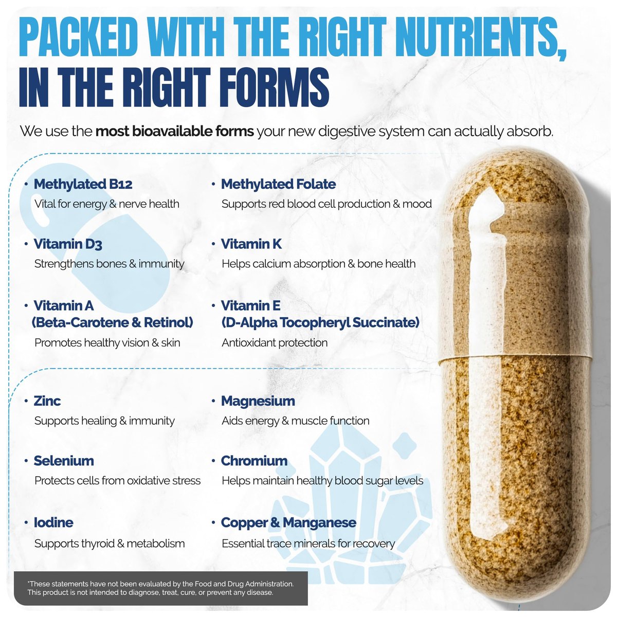 Shiny Leaf Bariatrisches Multivitamin Ohne Eisen – Methyliertes B12 & Folsäure für Magenbypass & Schlauchmagen | ASMBS-konform | 1 Kapsel täglich, 21 Nährstoffe | Hergestellt in den USA, 30 Stück