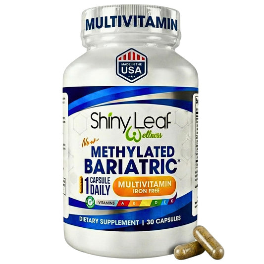 Shiny Leaf Bariatrisches Multivitamin Ohne Eisen – Methyliertes B12 & Folsäure für Magenbypass & Schlauchmagen | ASMBS-konform | 1 Kapsel täglich, 21 Nährstoffe | Hergestellt in den USA, 30 Stück