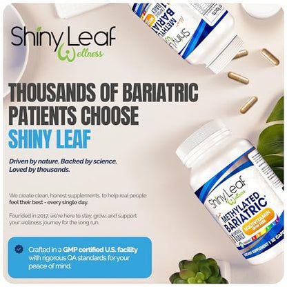 Shiny Leaf Bariatrisches Multivitamin Ohne Eisen – Methyliertes B12 & Folsäure für Magenbypass & Schlauchmagen | ASMBS-konform | 1 Kapsel täglich, 21 Nährstoffe | Hergestellt in den USA, 30 Stück