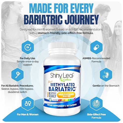 Shiny Leaf Bariatrisches Multivitamin Ohne Eisen – Methyliertes B12 & Folsäure für Magenbypass & Schlauchmagen | ASMBS-konform | 1 Kapsel täglich, 21 Nährstoffe | Hergestellt in den USA, 30 Stück