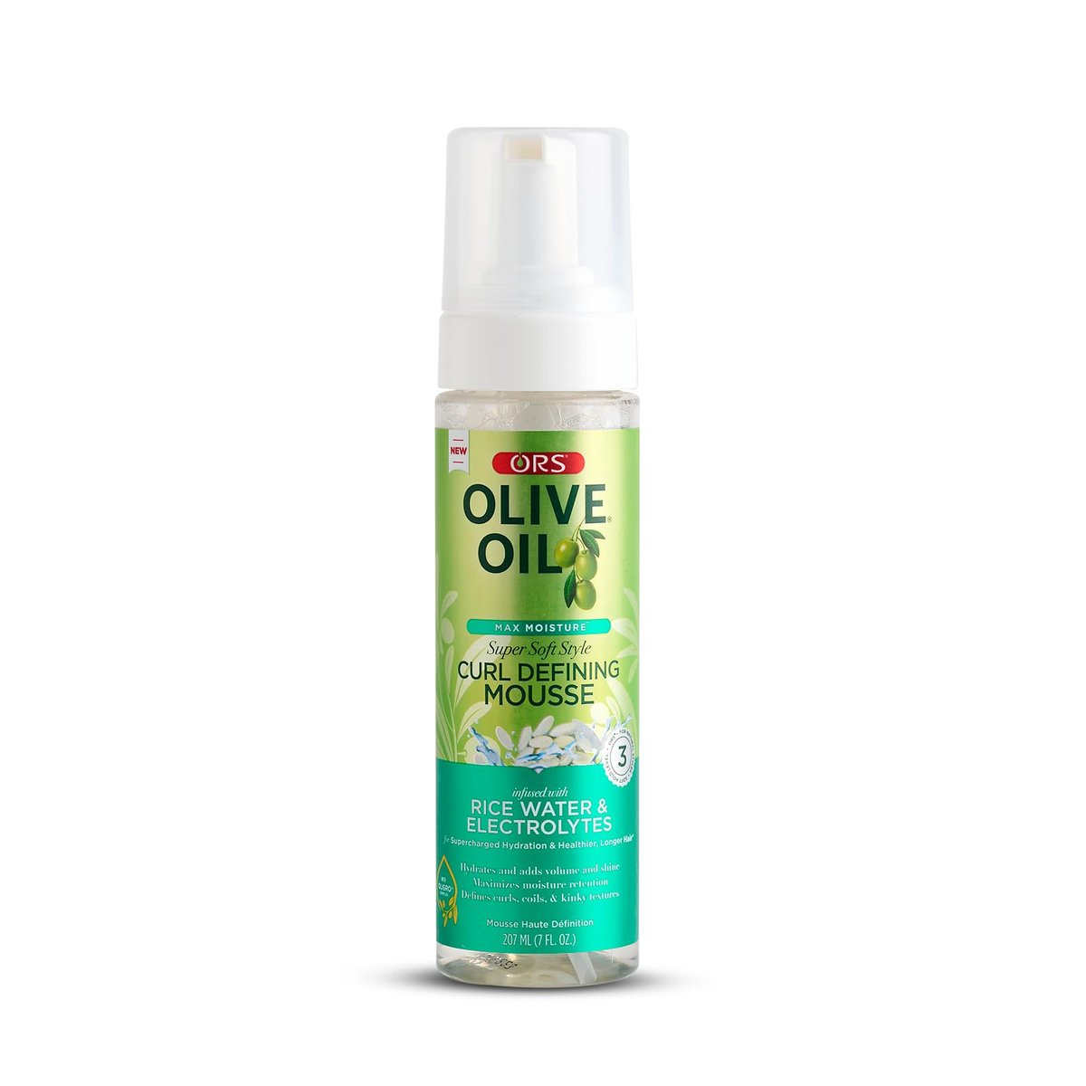 ORS Olive Oil Max Moisture Curl Defining Mousse mit Reiswasser & Elektrolyten für superweiche Locken (200 ml)