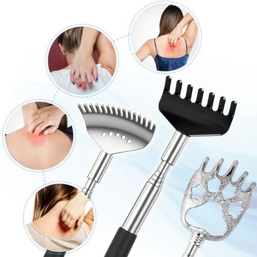 Yeipis 3er-Pack Teleskop-Rückenkratzer aus Metall mit Gummigriffen, ausziehbarer Rückenmassager in Geschenkbox – schwarz