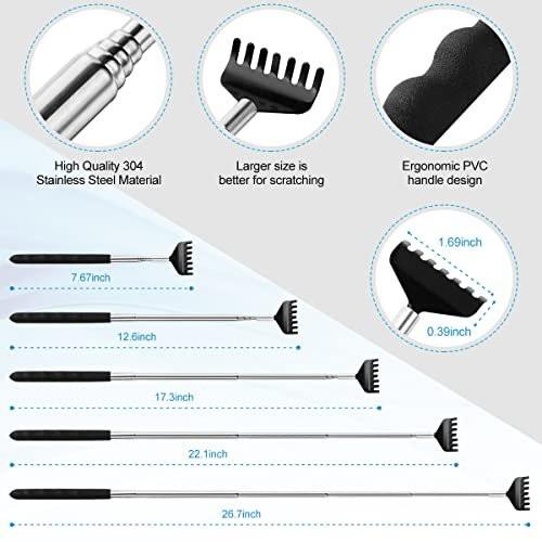 Yeipis 3er-Pack Teleskop-Rückenkratzer aus Metall mit Gummigriffen, ausziehbarer Rückenmassager in Geschenkbox – schwarz