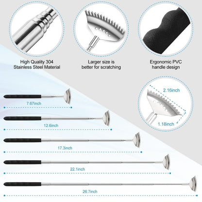 Yeipis 3er-Pack Teleskop-Rückenkratzer aus Metall mit Gummigriffen, ausziehbarer Rückenmassager in Geschenkbox – schwarz