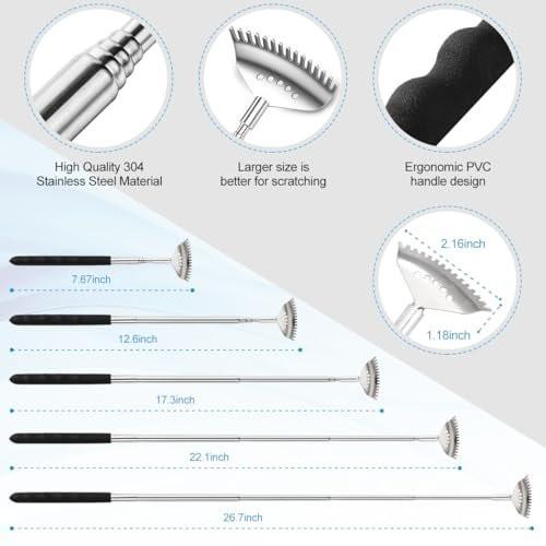 Yeipis 3er-Pack Teleskop-Rückenkratzer aus Metall mit Gummigriffen, ausziehbarer Rückenmassager in Geschenkbox – schwarz
