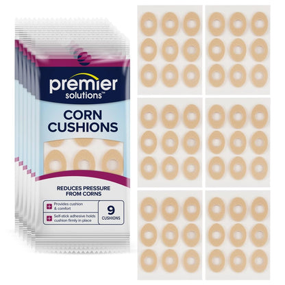 Premier Solutions Maispflaster für die Füße, selbstklebende Fußpflege-Polster zum Polstern und Schützen von Hühneraugen, 54 Stück (6 Packungen à 9)