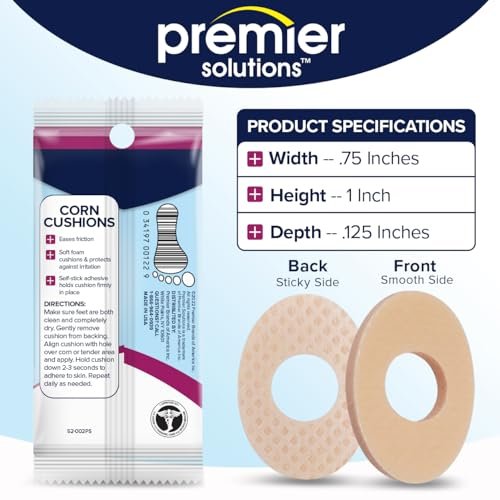 Premier Solutions Maispflaster für die Füße, selbstklebende Fußpflege-Polster zum Polstern und Schützen von Hühneraugen, 54 Stück (6 Packungen à 9)