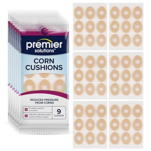 Premier Solutions Maispflaster für die Füße, selbstklebende Fußpflege-Polster zum Polstern und Schützen von Hühneraugen, 54 Stück (6 Packungen à 9)
