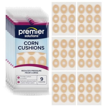 Premier Solutions Maispflaster für die Füße, selbstklebende Fußpflege-Polster zum Polstern und Schützen von Hühneraugen, 54 Stück (6 Packungen à 9)