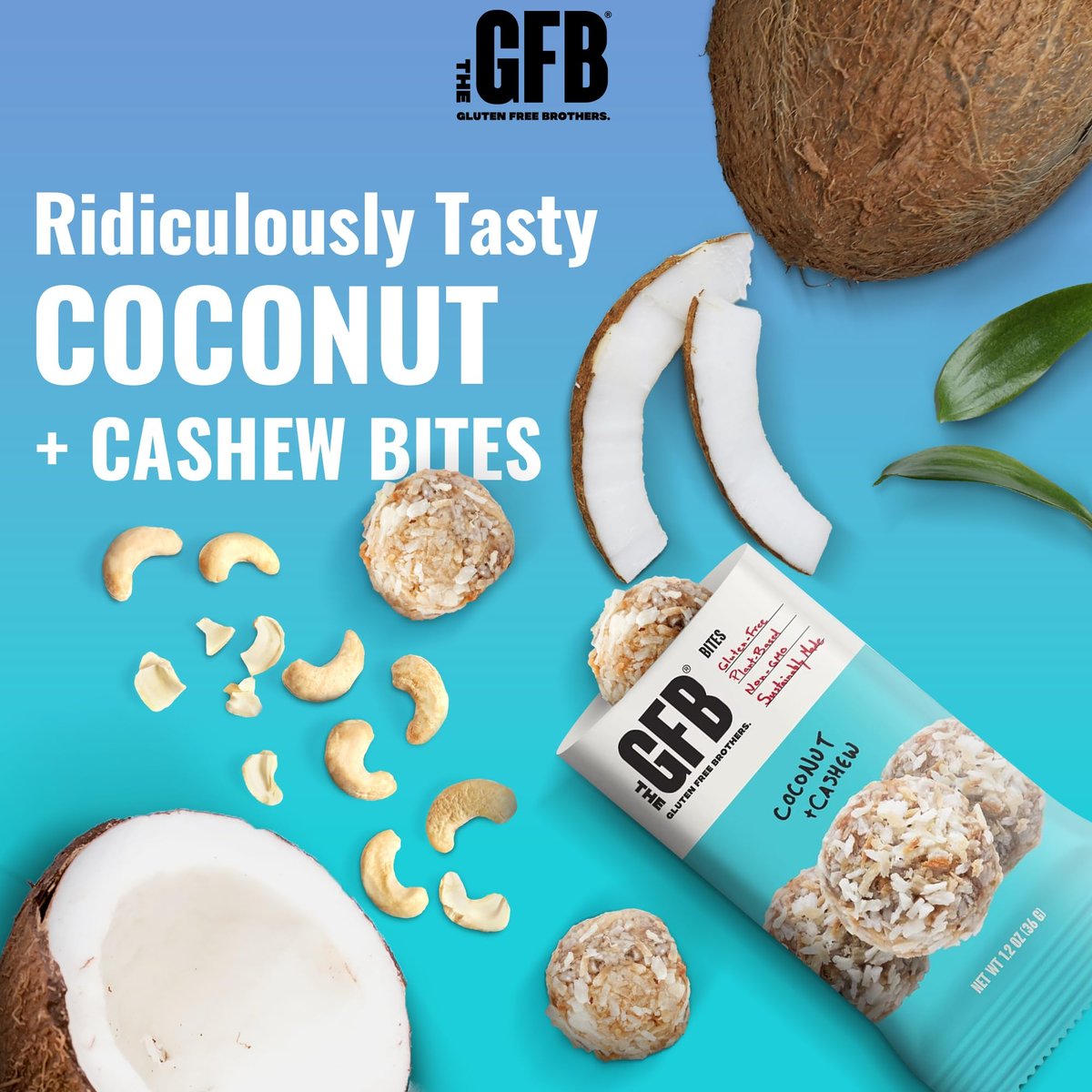 The GFB Kokos-Cashew Protein Bites – Glutenfrei, pflanzlich, nicht gentechnisch verändert, nachhaltig hergestellt – unglaublich leckere, gesunde, vegane Protein-Energiebällchen, 1,2 oz (10er Pack)