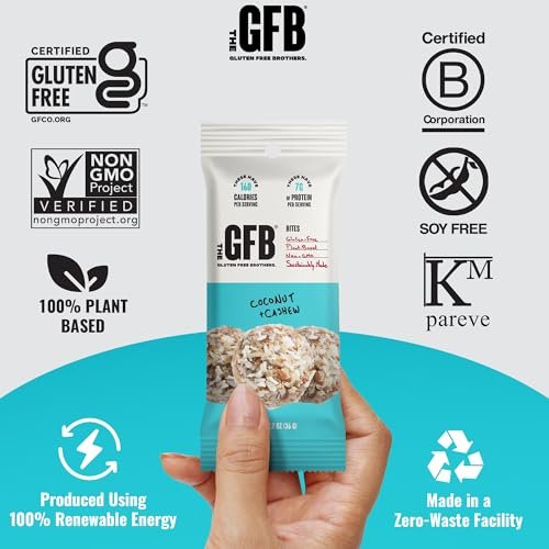 The GFB Kokos-Cashew Protein Bites – Glutenfrei, pflanzlich, nicht gentechnisch verändert, nachhaltig hergestellt – unglaublich leckere, gesunde, vegane Protein-Energiebällchen, 1,2 oz (10er Pack)