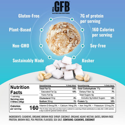 The GFB Kokos-Cashew Protein Bites – Glutenfrei, pflanzlich, nicht gentechnisch verändert, nachhaltig hergestellt – unglaublich leckere, gesunde, vegane Protein-Energiebällchen, 1,2 oz (10er Pack)