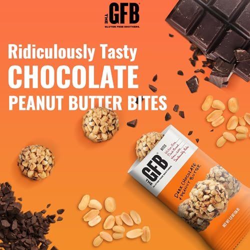 The Gluten Free Brothers Dunkle Schokolade Erdnussbutter Bissen - Glutenfreie Proteinbällchen – Nicht-GVO, Sojafrei, Vegan – Snackgröße pflanzliche Protein-Energiebällchen, 1,2 oz (10er Pack)