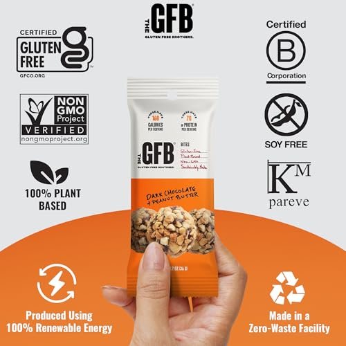 The Gluten Free Brothers Dunkle Schokolade Erdnussbutter Bissen - Glutenfreie Proteinbällchen – Nicht-GVO, Sojafrei, Vegan – Snackgröße pflanzliche Protein-Energiebällchen, 1,2 oz (10er Pack)