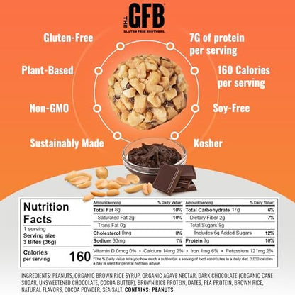 The Gluten Free Brothers Dunkle Schokolade Erdnussbutter Bissen - Glutenfreie Proteinbällchen – Nicht-GVO, Sojafrei, Vegan – Snackgröße pflanzliche Protein-Energiebällchen, 1,2 oz (10er Pack)