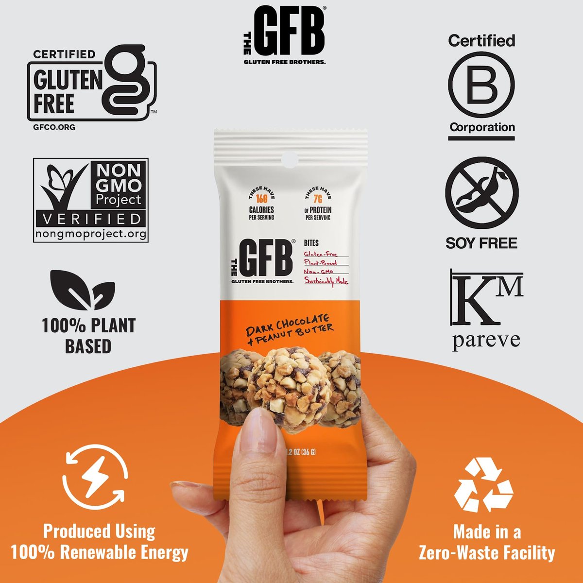 The Gluten Free Brothers Dunkle Schokolade Erdnussbutter Bissen - Glutenfreie Proteinbällchen – Nicht-GVO, Sojafrei, Vegan – Snackgröße pflanzliche Protein-Energiebällchen, 1,2 oz (10er Pack)