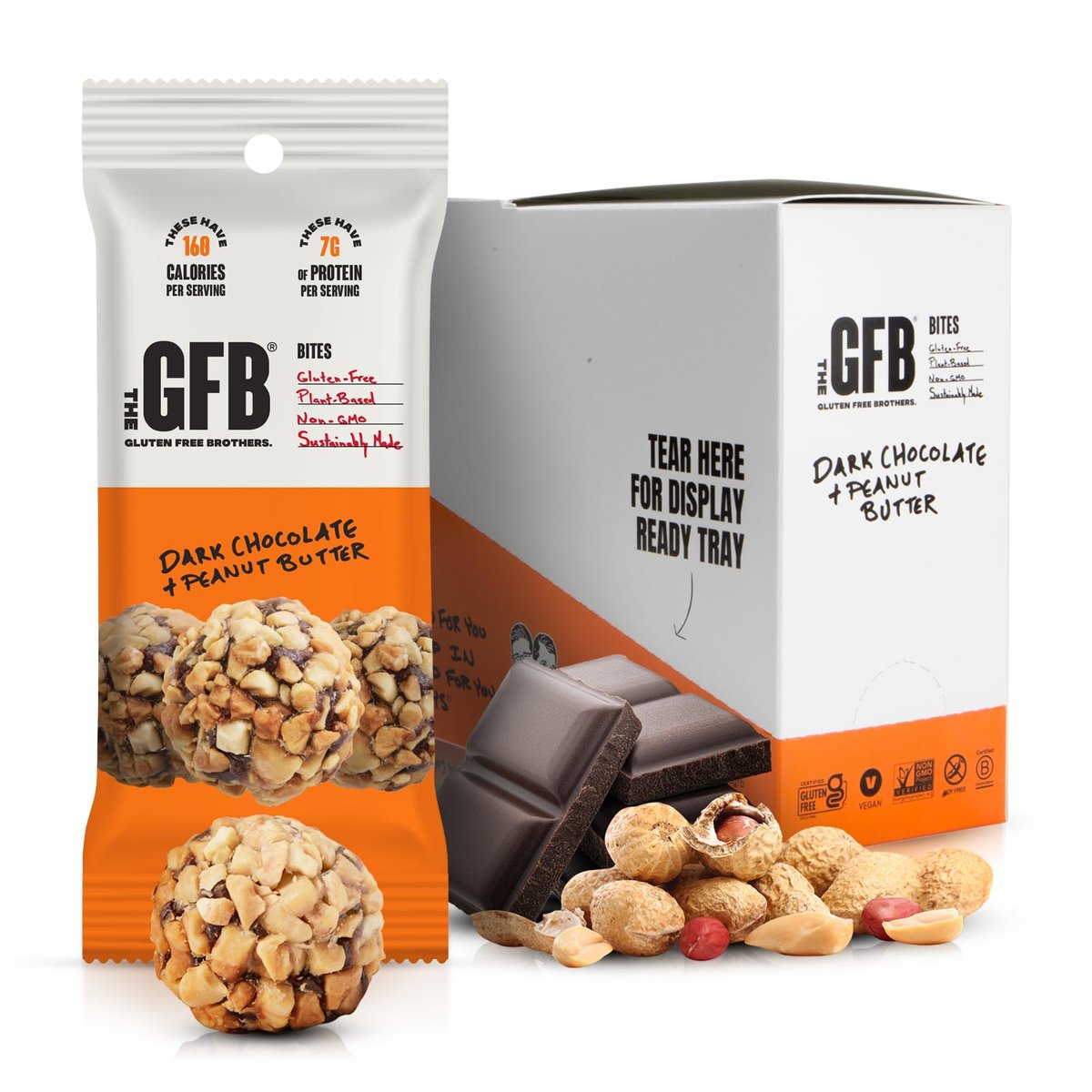 The Gluten Free Brothers Dunkle Schokolade Erdnussbutter Bissen - Glutenfreie Proteinbällchen – Nicht-GVO, Sojafrei, Vegan – Snackgröße pflanzliche Protein-Energiebällchen, 1,2 oz (10er Pack)