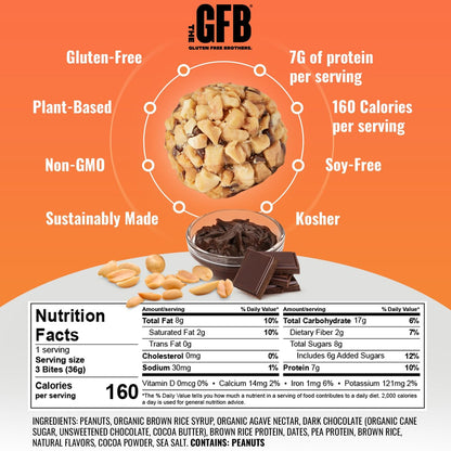 The Gluten Free Brothers Dunkle Schokolade Erdnussbutter Bissen - Glutenfreie Proteinbällchen – Nicht-GVO, Sojafrei, Vegan – Snackgröße pflanzliche Protein-Energiebällchen, 1,2 oz (10er Pack)